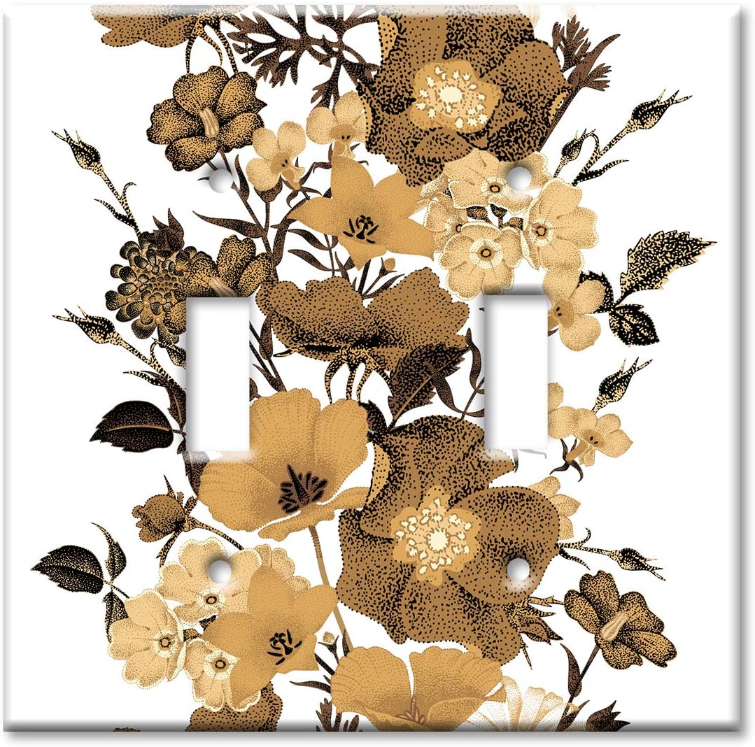 Art Plates 2-Gang Toggle OVERSIZED Switch Plate - OVER SIZE Decorative Metal Wall Plate - Gold Flowers - (Made in USA)
