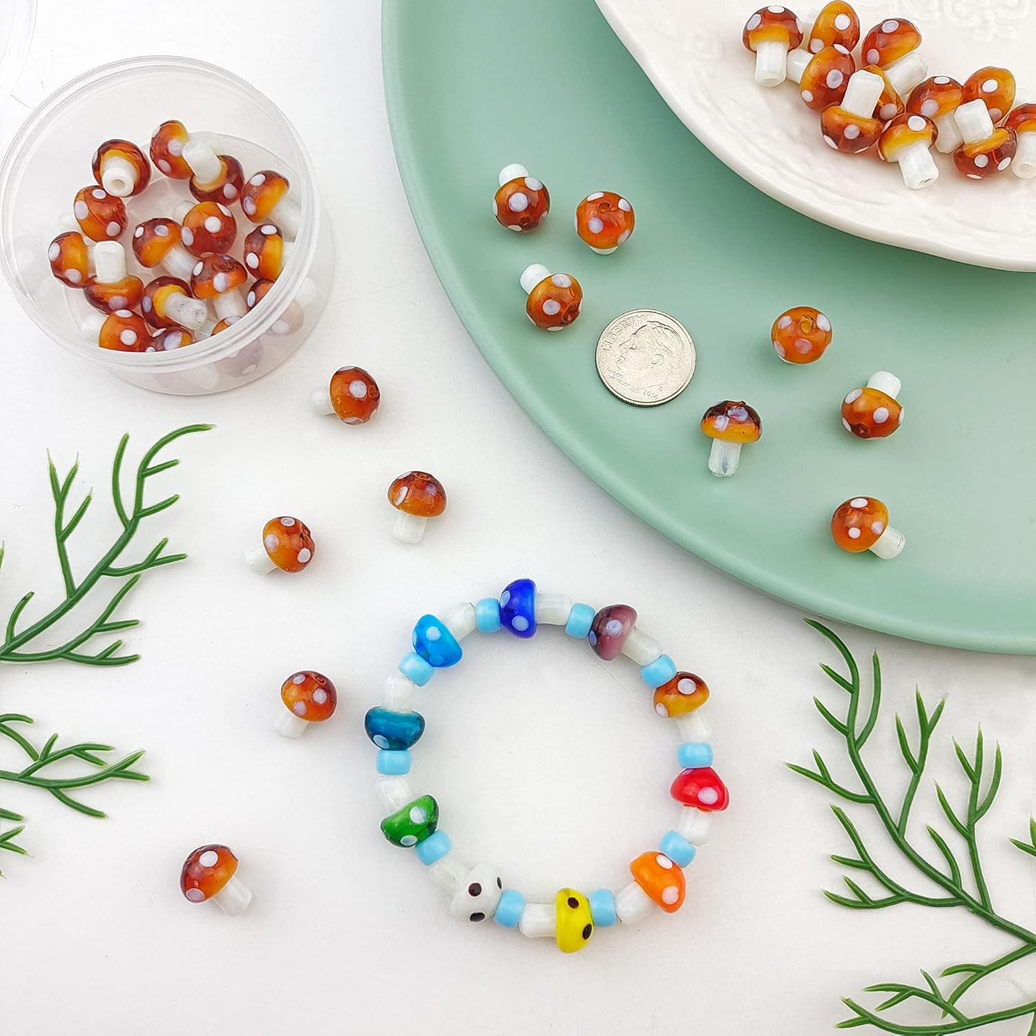 COIRIS 40 Pcs Mushroom Lampwork Beads Mixed Color Handmade Glass Craft Beads 13x10.5mm for Jewelry Necklace Bracelet Earrings Making(GB-MG-1002-Brown) - Image 3