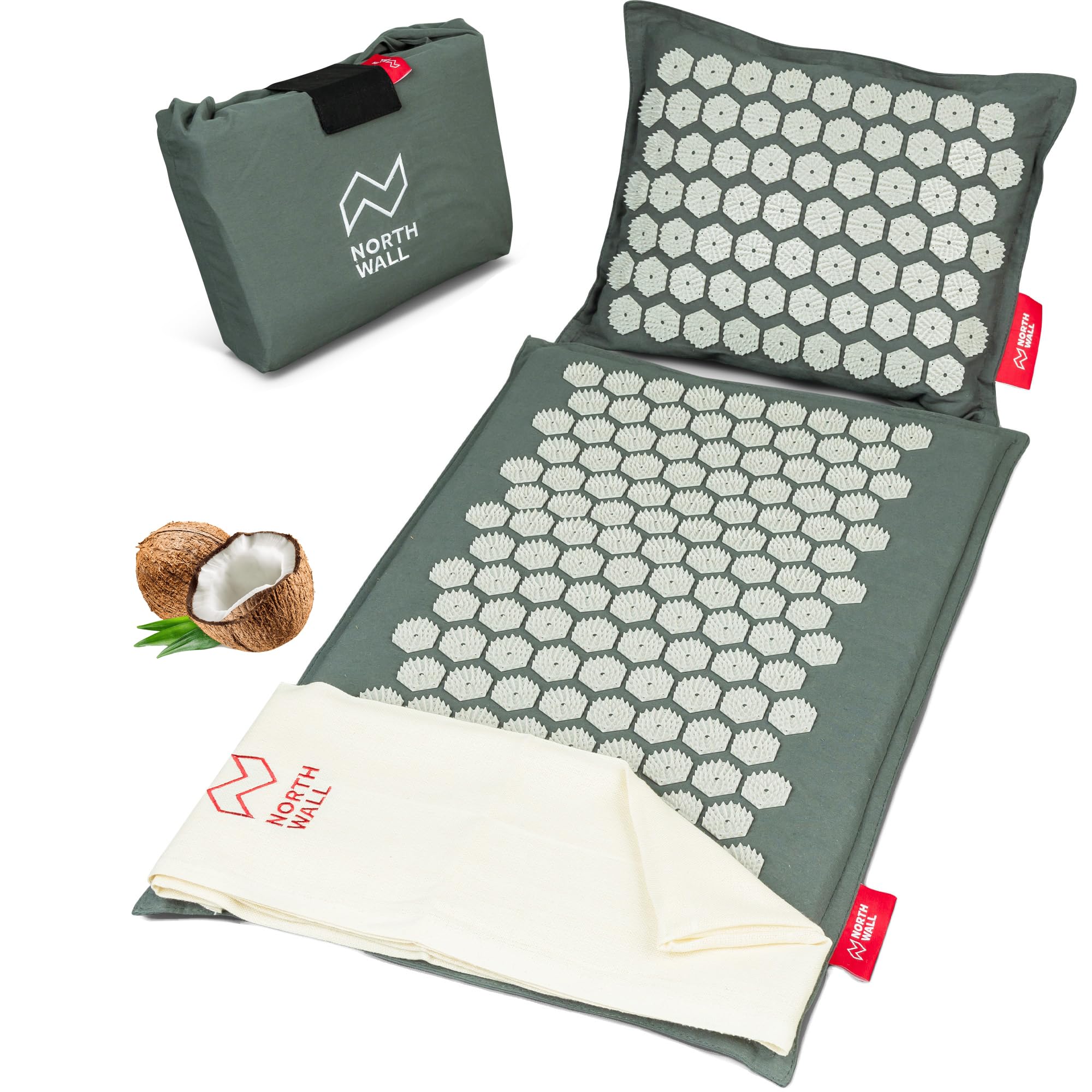 Northwall Esterilla de acupresión para espalda, cuello y pies - Esterilla de acupresión con batería, cojín y bolsa - Gris