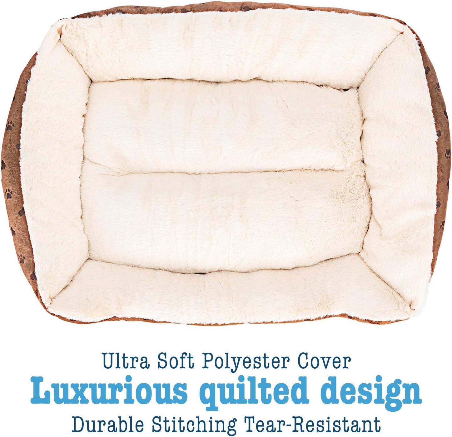Animals Favorite New Rectangle Pet Bed with Dog Paw Print (25" x 21", Beige and Brown)