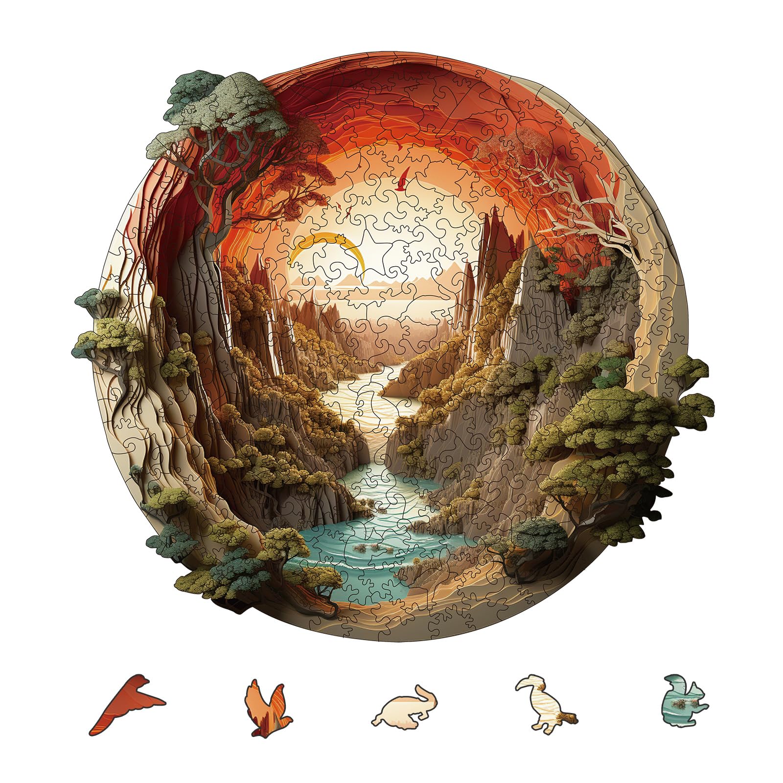 YJacuing Wooden Jigsaw Puzzles for Adults, 200 Piece Unique Plant Shaped Premium 5mm Wood Puzzles Family Game (Sunset, Medium)