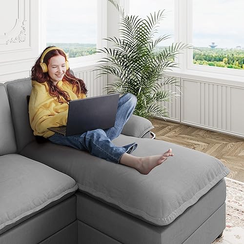 Miniatura 4 de Sofá modular en forma de U para sala de estar, cómodo sofá de 4 plazas de 110 pulgadas con diván doble, sofá modular de asiento profundo con cojín