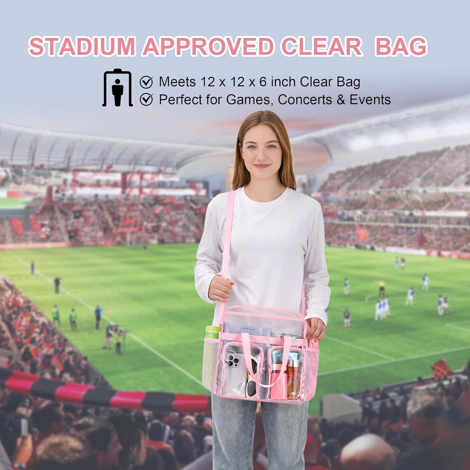 Oraben Clear Tote Bag Clear Bag Stadium Approved 12x6x12 Stadium Bag for Work, Sports Games,Gym - Image 3