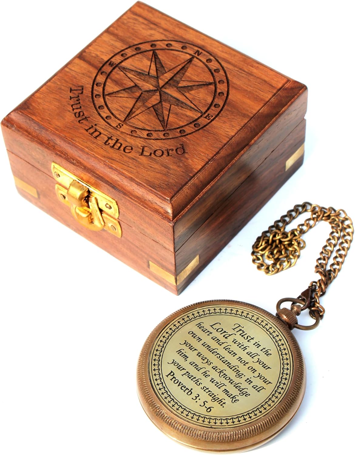 Trust in The Lord with All Your Heart -Proverbs 3: 5-6 Quote Engraved Compass with Wooden Box, Baptism Gifts for Boys, Inspirational Gifts Men, Graduation Day Gifts, First Communion Gifts - Image 8