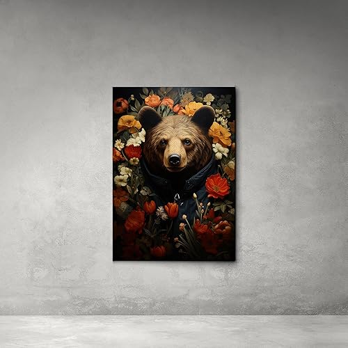 Bear, Moon, And Star Nature Art Print, Folk Art, Bear Wall Art, Bear Wall Art Wood, Bear Wall Artwork, Moon Art, Decor Canvas, Art Decor