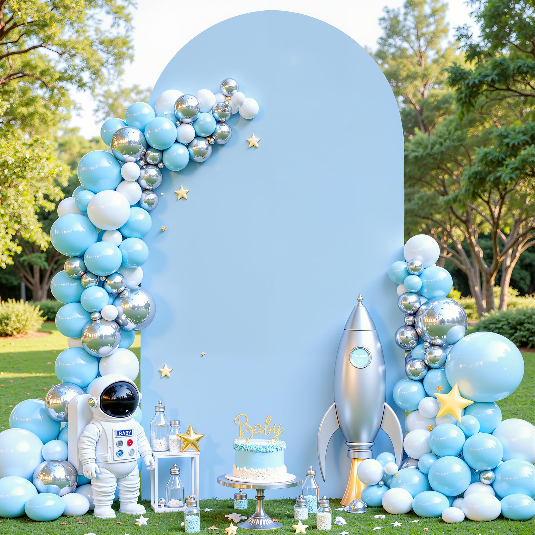 Baby Blue Arch Cover, 7.2FT Spandex Fitted Wedding Arch Stand Covers Round Top Chiara Backdrop Cover for Birthday Party Ceremony Banquet Decoration — image 1