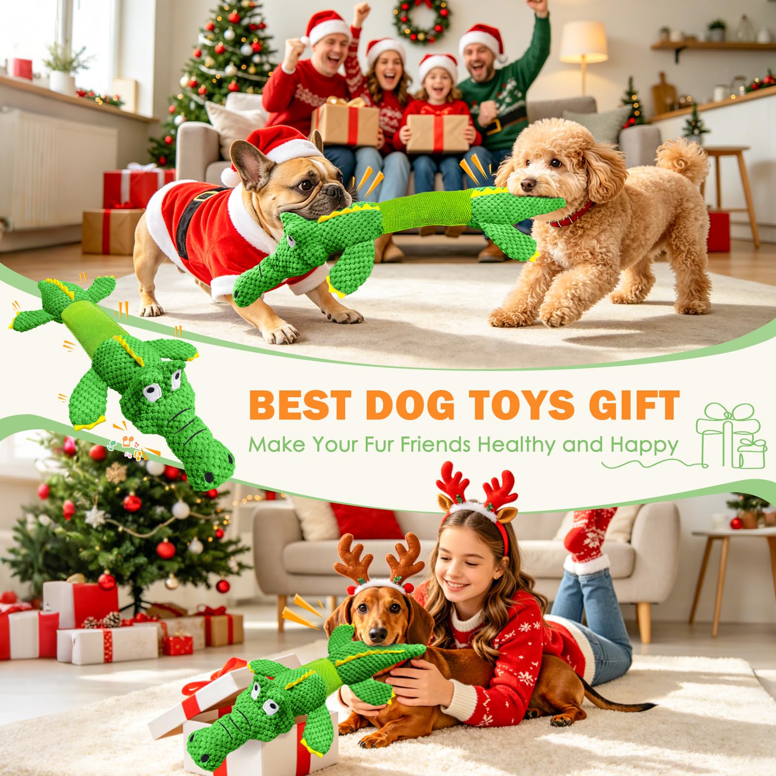 WOWBALA Hundespielzeug, Hundespielzeug Große Hunde Quietschendes Hundespielzeug Interaktives Kauspielzeug Robuster Plüsch Spielzeug Kuscheltier Hund