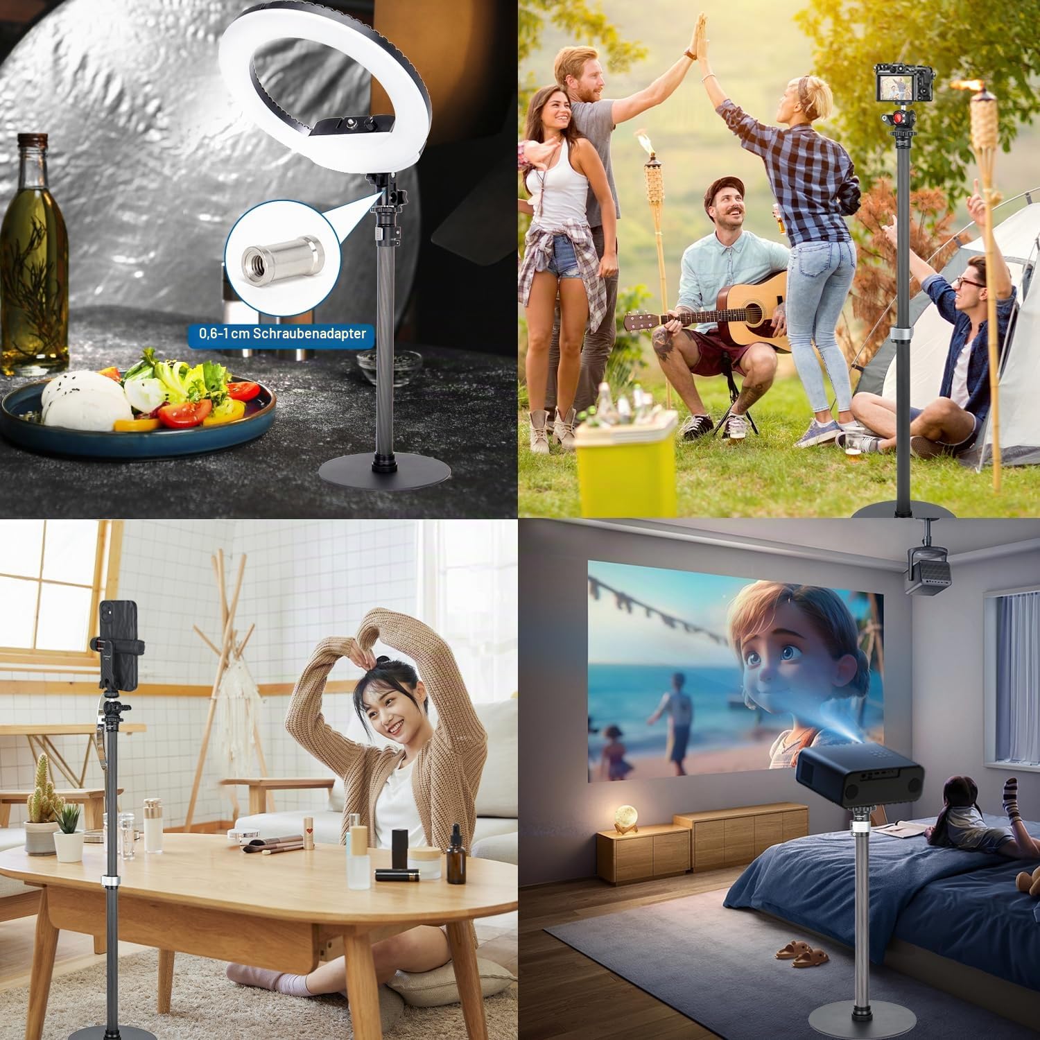 Koolehaoda Stativ-Ständer, ausziehbares Einbeinstativ, Kohlefaser-Stange mit runder Basis für Schreibtisch, 360° drehbarer Kugelkopf, Tisch-Webcam-Ständer für DSLR-Kamera, Licht, Webcam