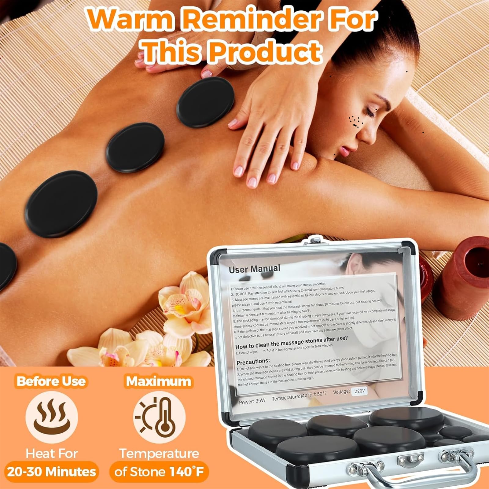 Zestaw Do Masażu Gorącymi Kamieniami, 9 Sztuk Przenośnych Gorących Kamieni Z Podgrzewaczem, Zestaw Podgrzewaczy Do Naturalnych Bazaltów Do Masażu Hot Rocks, Do Użytku Domowego
