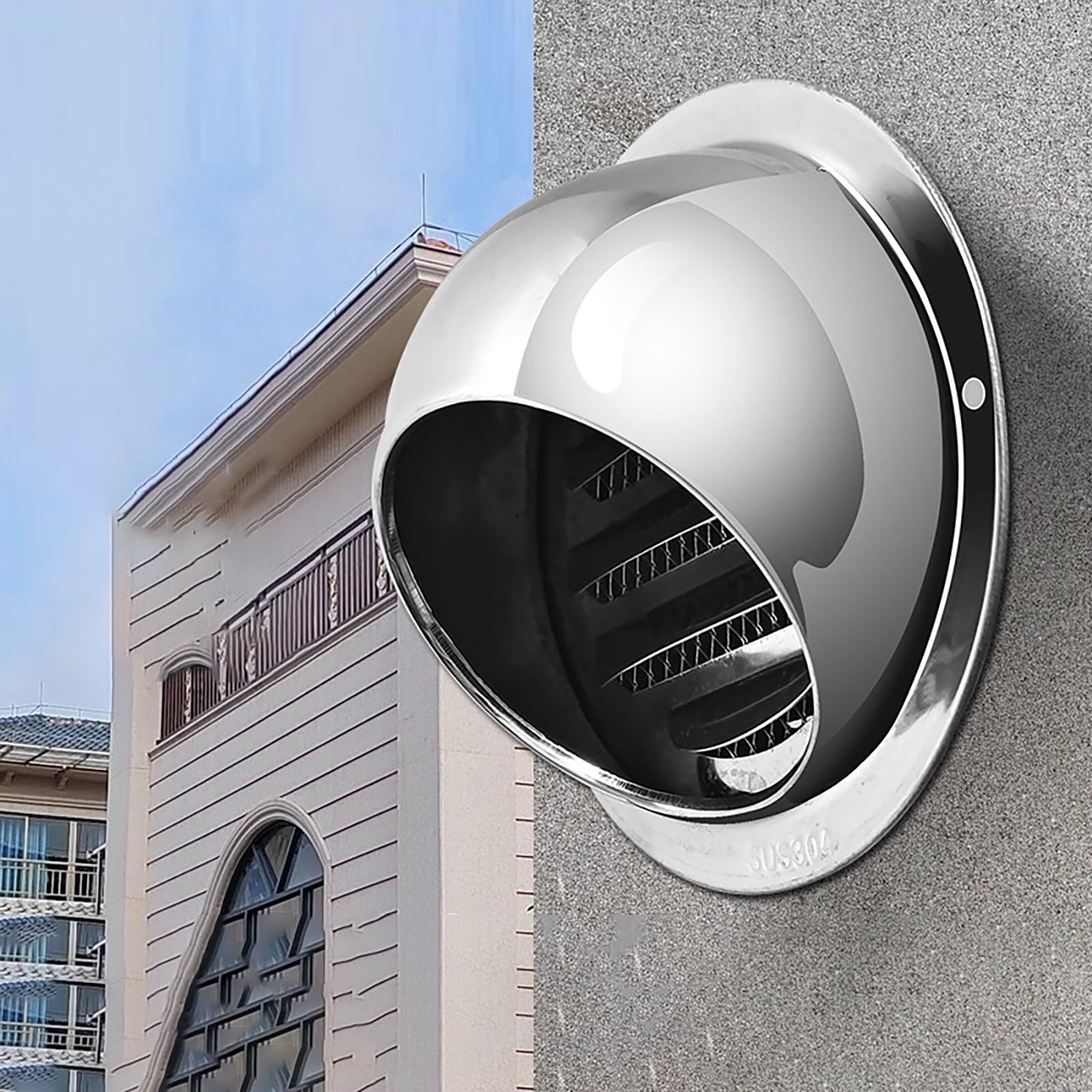 Rejilla de ventilación de acero inoxidable con mosquitera, rejilla de salida redonda de nariz tora, cubierta de ventilación para instalación en pared
