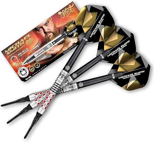 Shot! Dardos Michael Smith Believe - Juego de dardos de punta suave con peso frontal 90% tungsteno profesional, fabricado en Nueva Zelanda, diseñado