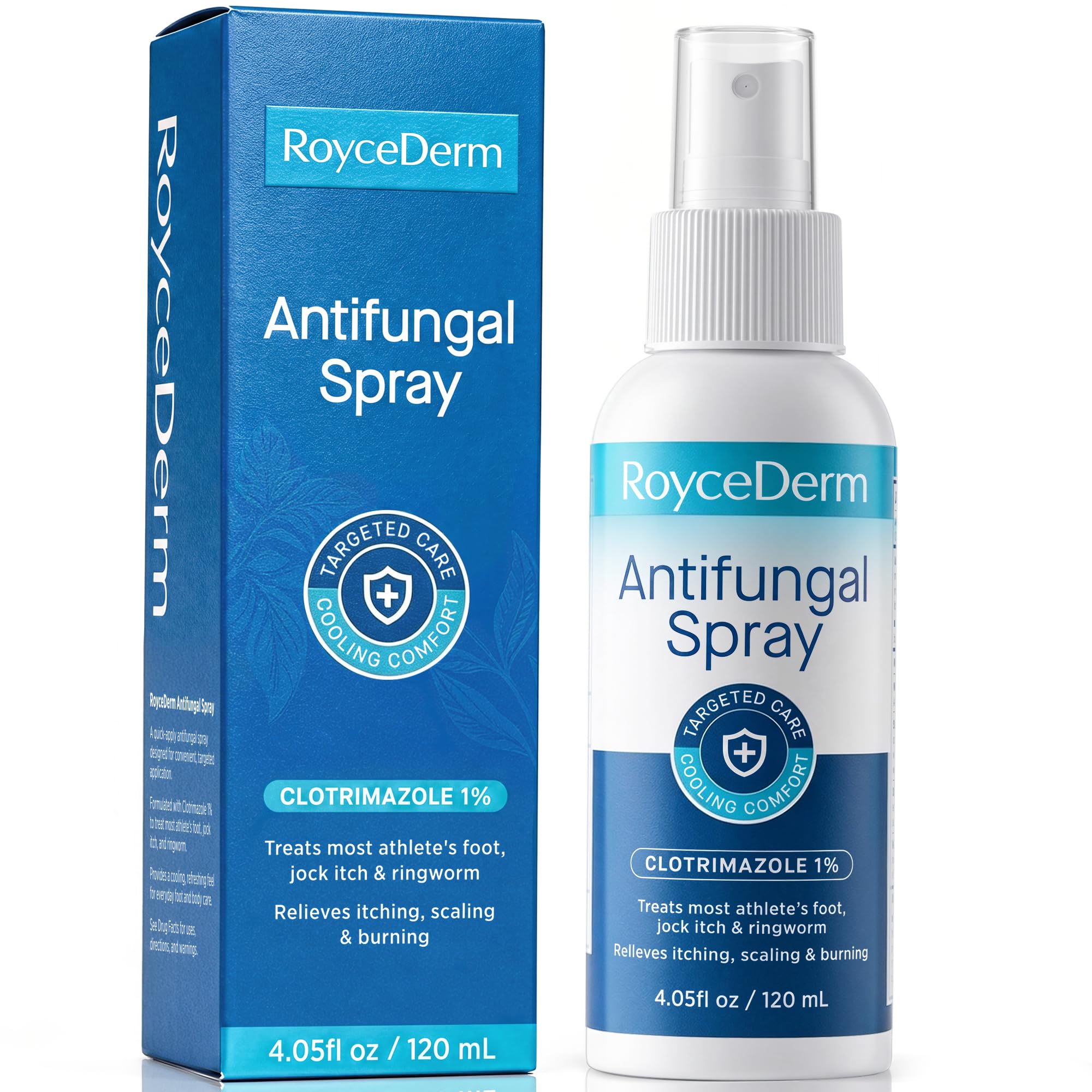 Roycederm Antifungal Spray, Clotrimazole 1% for Athlete's Foot &amp; Jock Itch | Ringworm Treatment, Foot Spray Antifungal with Cooling Relief for Itching, Burning, Cracking &amp; Scaling, 4.05 fl oz