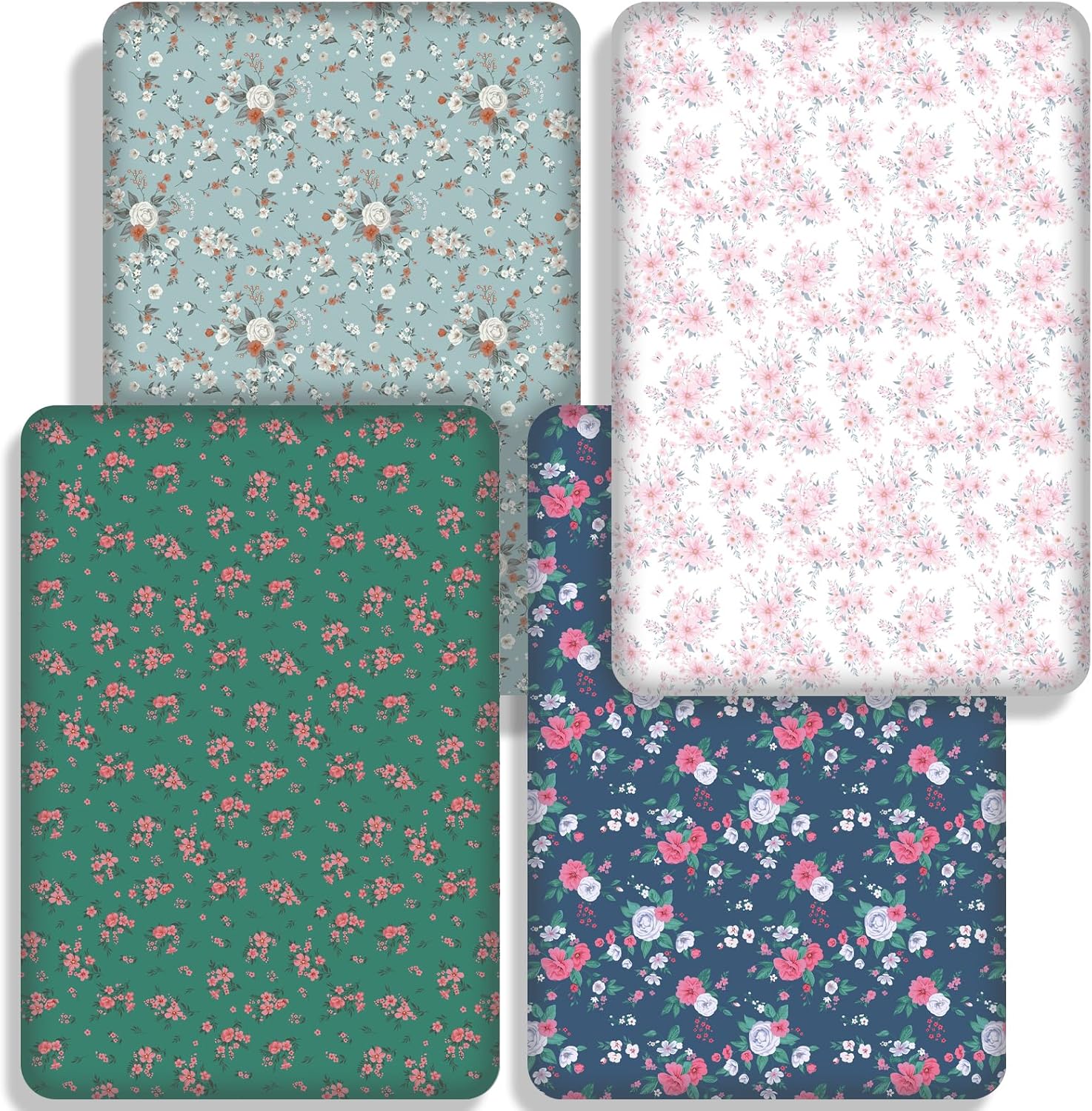 Floral Pattern Crib Sheets Neutral, Breathable Soft Microfiber Crib Sheets, 28 X 52 in Baby Sheets for Crib, 4 Pack Fitted Sheet for Toddler Bed Mattress