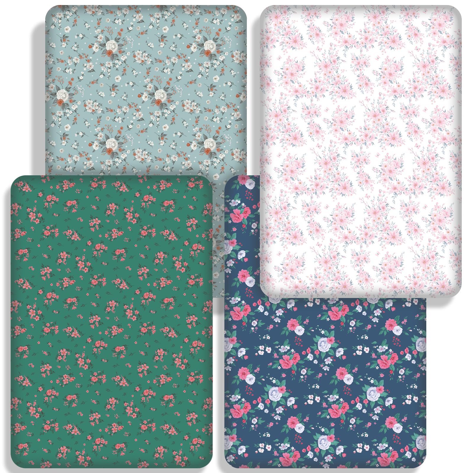 Sábanas para cuna con patrón floral neutral, paquete de 4 sábanas bajeras para cuna de 28 x 52 pulgadas, sábanas de microfibra suave y transpirable para cuna de bebé para niños y niñas, funda de