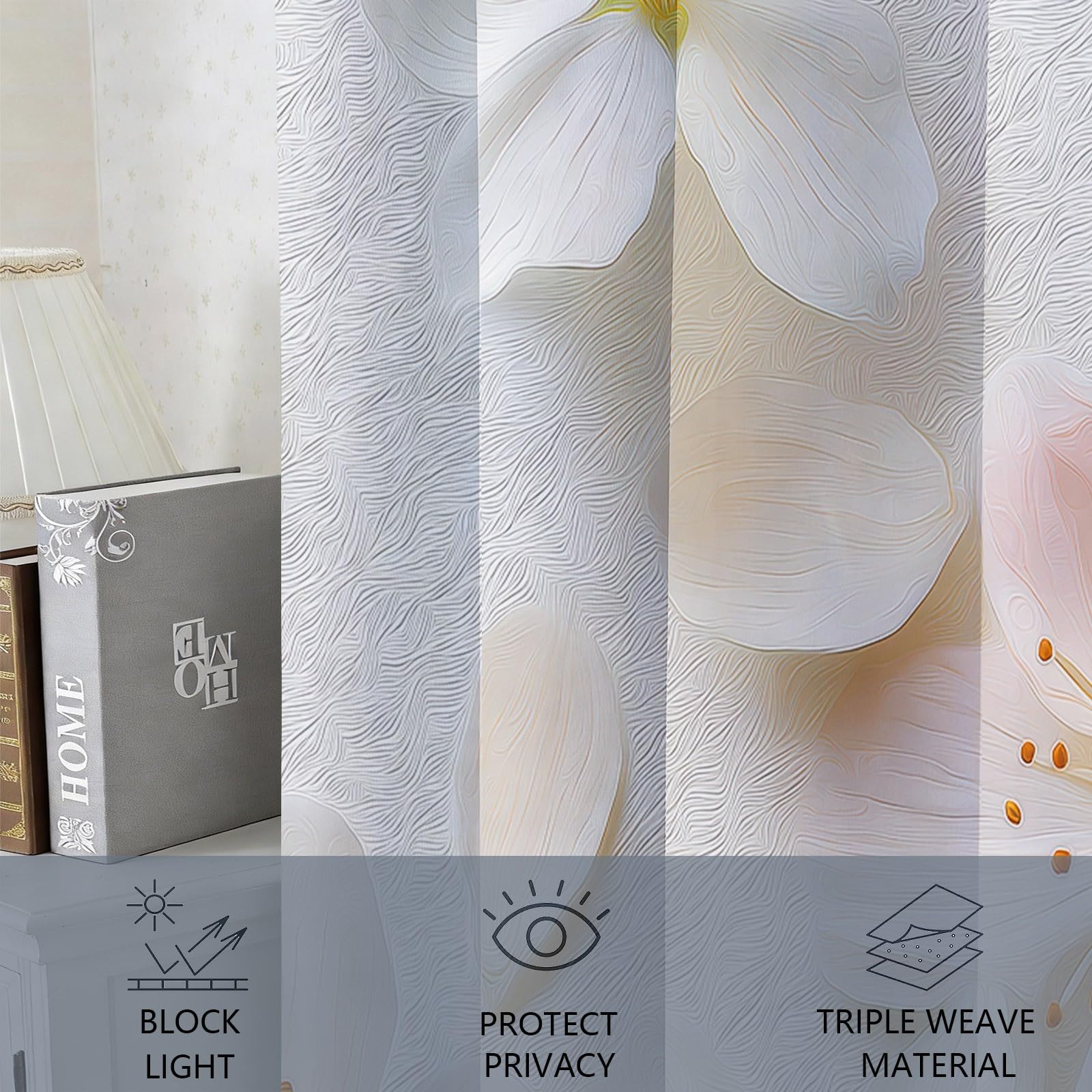 Cortinas opacas, color blanco, 116 x 183 cm, 2 paneles