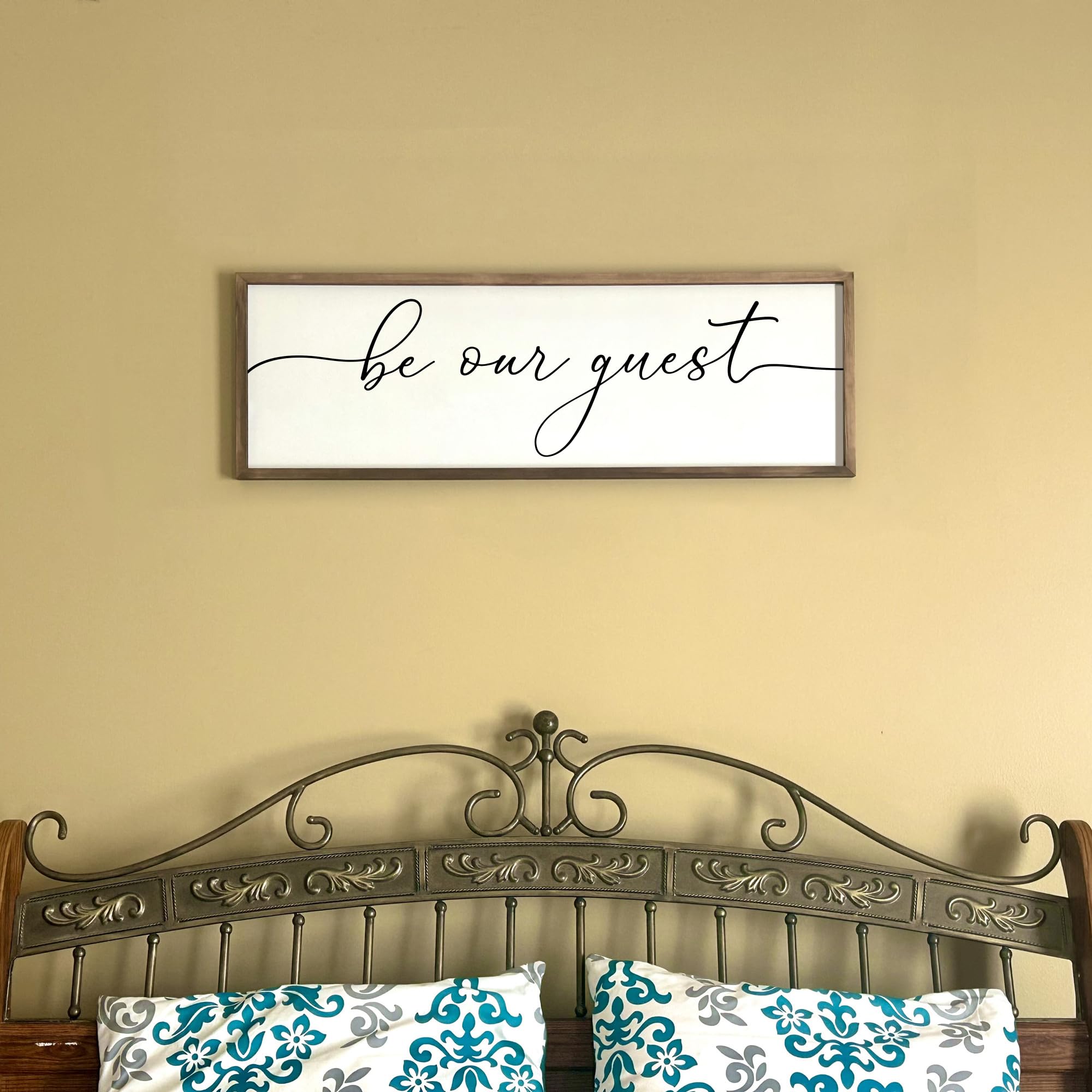 Be Our Guest Framed Wall Sign For Farmhouse Home Decor Bedroom Wall Decor Above Bed Guest Room Decor Wall Art Living Room Decor (36x12 inch, Brown)