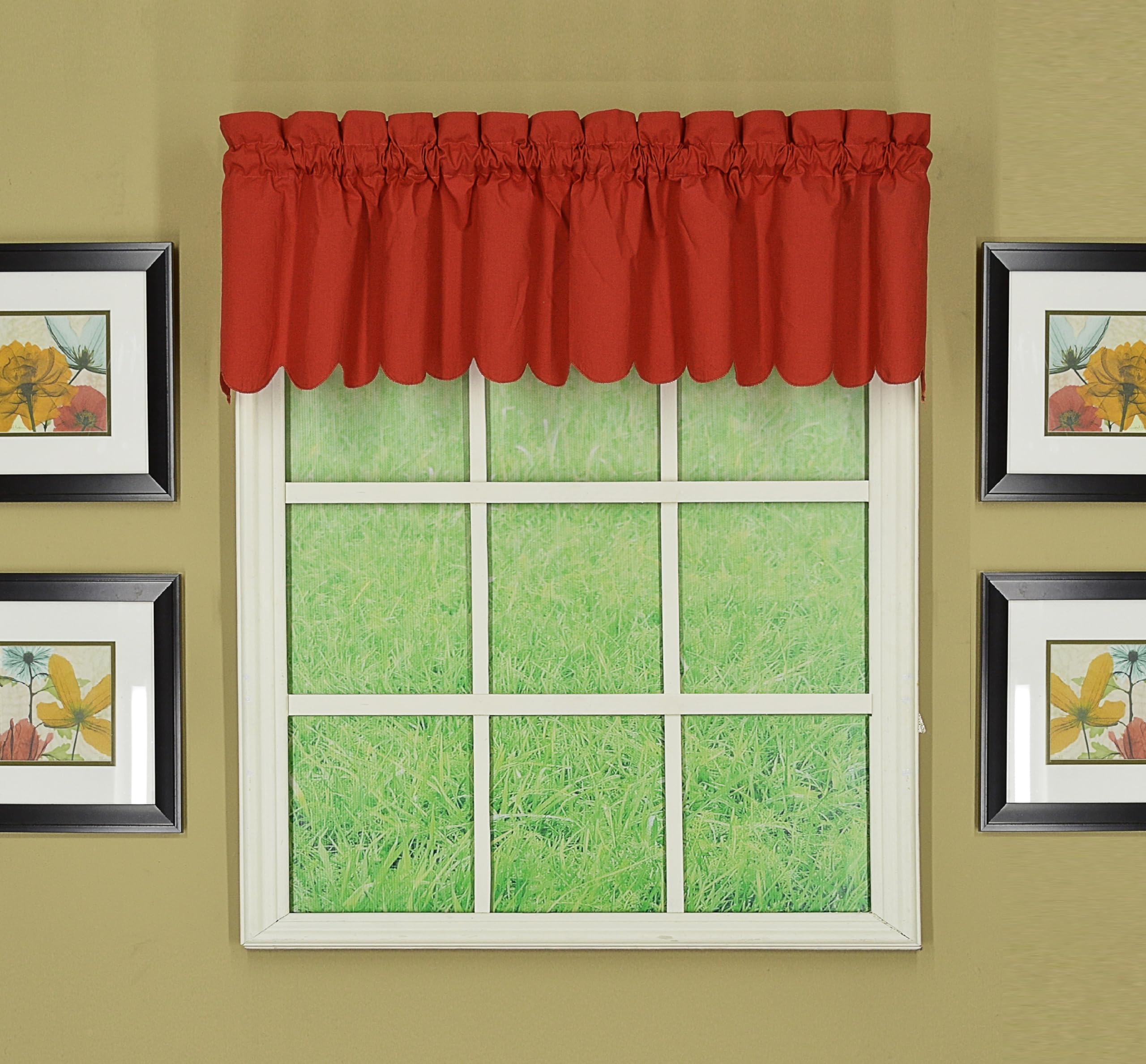 Today's Curtain, Orleans Scallop Curtain, Brick Red Valance, 60" W x 12" L, Brick Red