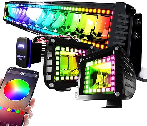 Miniatura 1 de FEELON Barra de luz LED RGB curvada de 32 pulgadas, 2 módulos LED de inundación de 4 pulgadas con halo RGB de persecución de 16 colores sólidos,