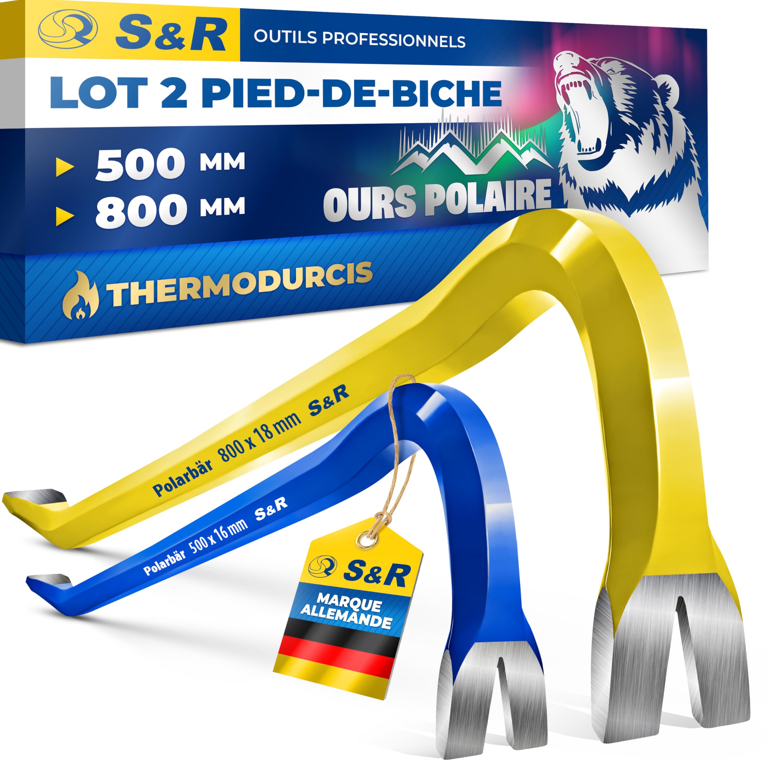 S&R 2 Pieds-de-Biche Professionnels 50 cm et 80 cm – Arrache-Clous Pied de Vache Pince à décoffrer Bois Clous Palettes et Matériaux de Construction