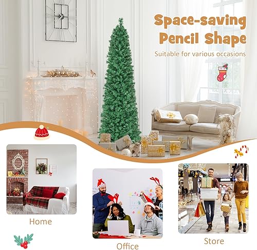 Miniatura 7 de HAPPYGRILL Árbol de Navidad artificial de fibra óptica de 6 pies, árbol de Navidad preiluminado con 517 puntas de rama, soporte de metal plegable,