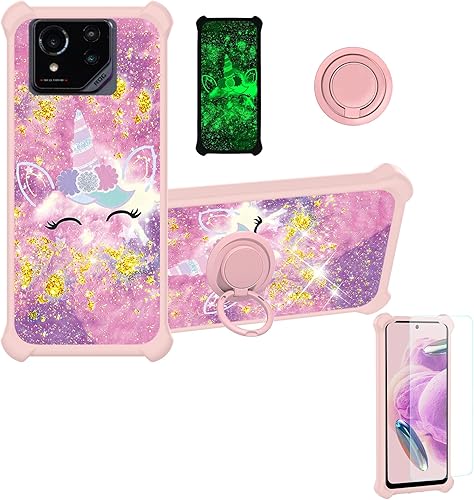 Miniatura 193 de Cricket Debut S2 - Funda compatible con AT&T Calypso 4 U380AC U380AA con protector de pantalla de vidrio templado, soporte de anillo, purpurina