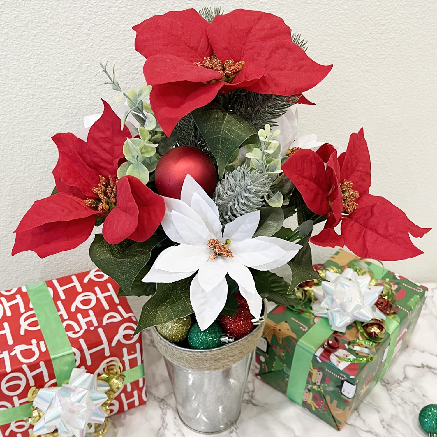 Admiré par la Nature Gpb781-rd/CM 12 tiges Simili en Velours Poinsettia de Noël Bush