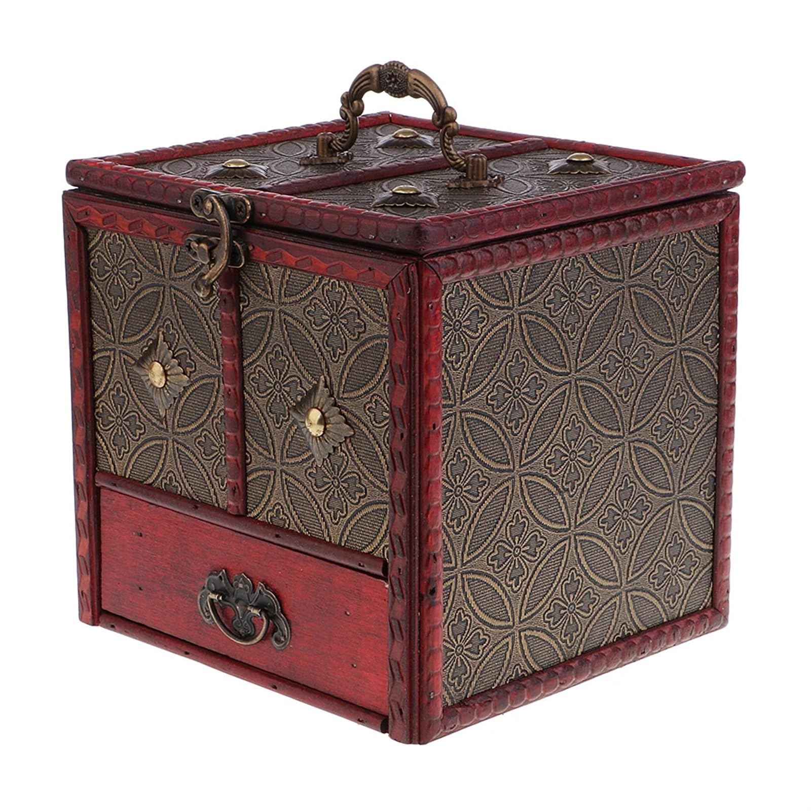 YShiuoL Wooden Storage Box Vintage Wooden Jewelry Earring Necklace Storage Box Organizer with Handle