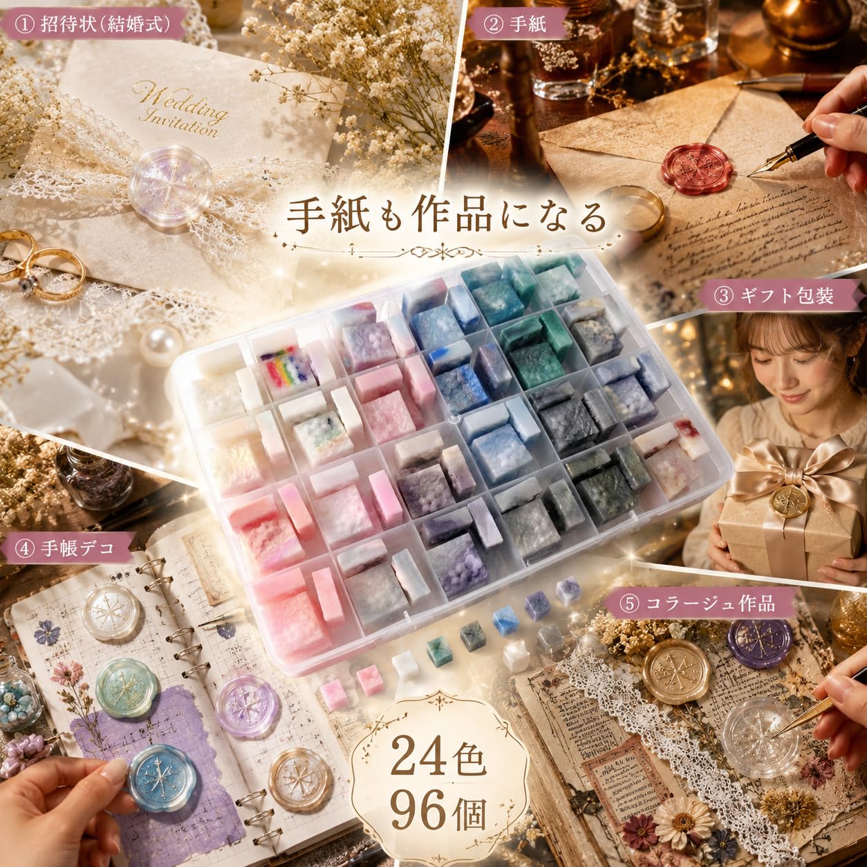 Amazon | [techichidou] シーリングワックス 24色 96個 キューブ 鉱石