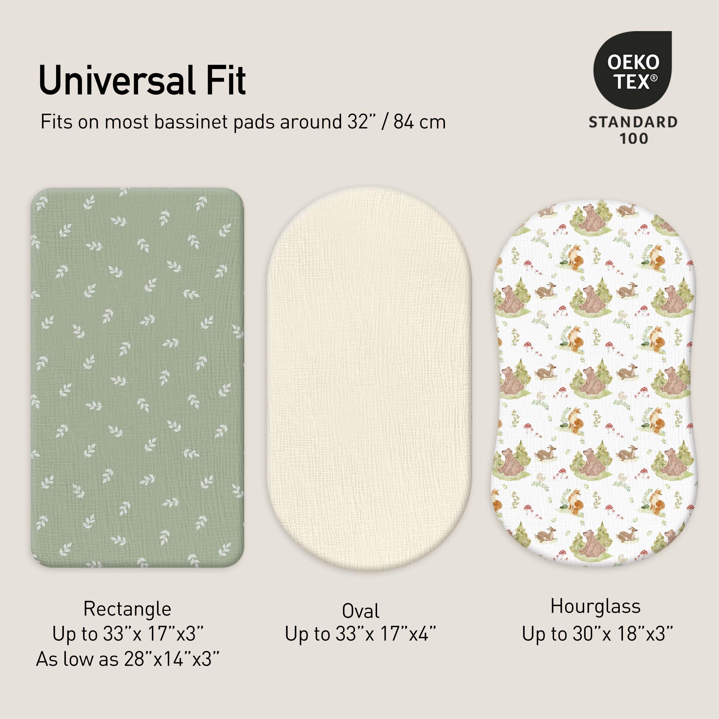 Confezione da 3 lenzuola con angoli per passeggino, 83 x 43 cm, in 100%
