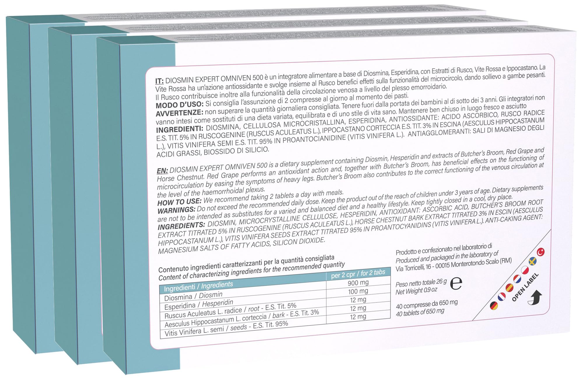 Dulac - Omniven 500, Integratore Alimentare per il Microcircolo e la Circolazione delle Gambe, 120 compresse 40x3, ideale per Gambe Pesanti e Stanche, con Diosmina ed Esperidina, Made in Italy