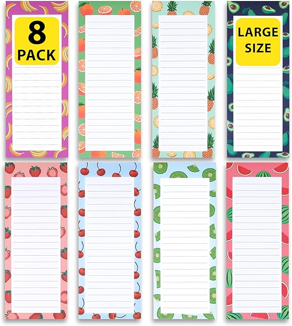 3-Pack Magnetic Notepads For Grocery Lists & Reminders - 8x3.75 Inch Memo Pads With Strong Magnetic Backing