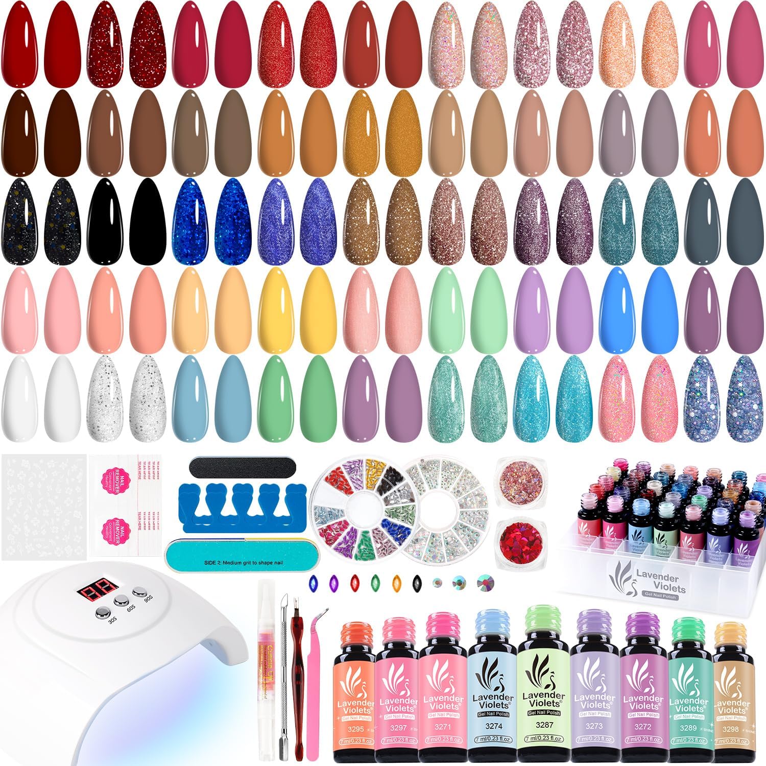73 Pcs Gel Nail Polish Kit with U V Light, 45 Colors with Nail Primer,Builder Base,Matte & Glossy Top Coat Soak Off Manicure Tools Gifts for Women LA07