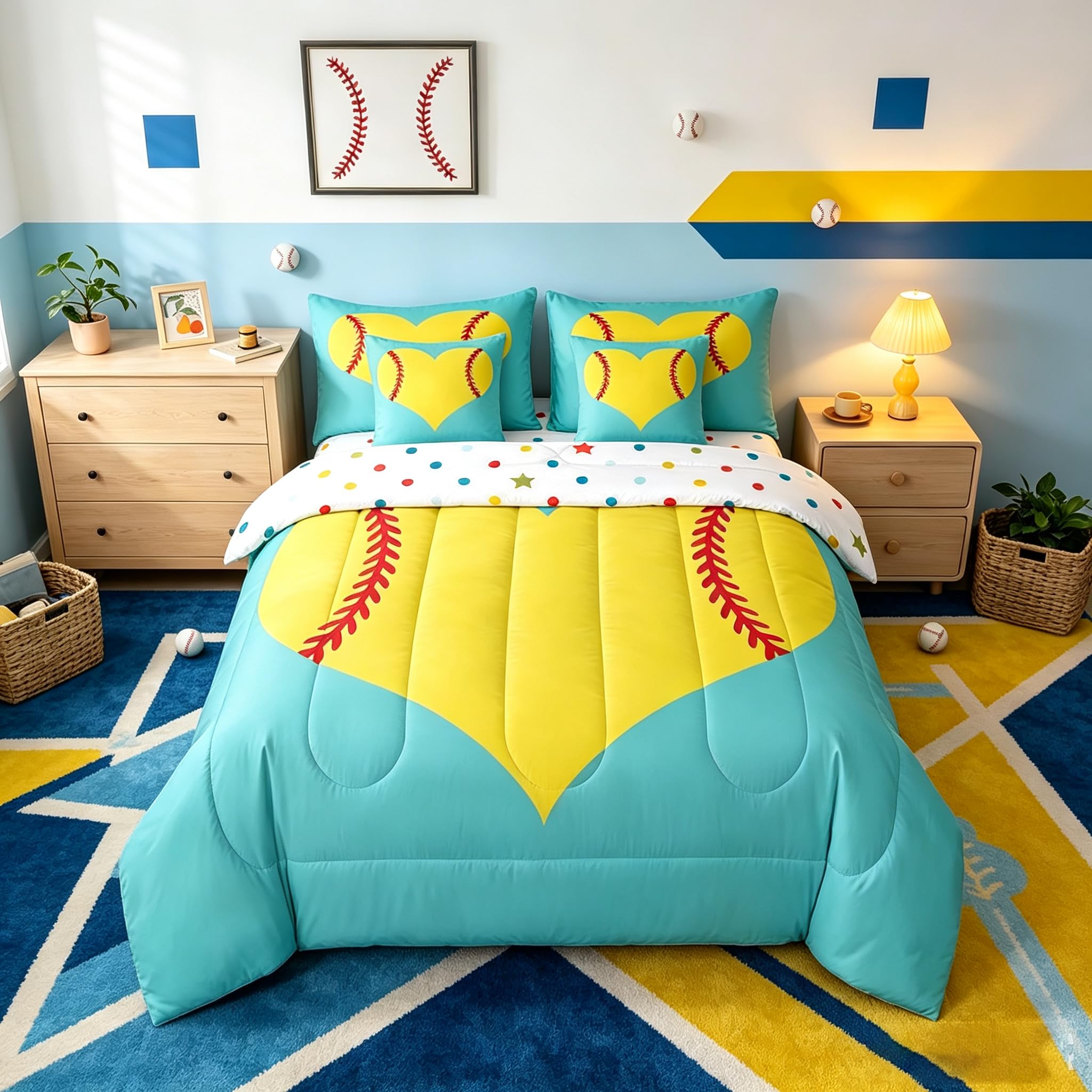 Feelyou Softball Bedding Set Full Size Kids Boys Girls 7 Piece