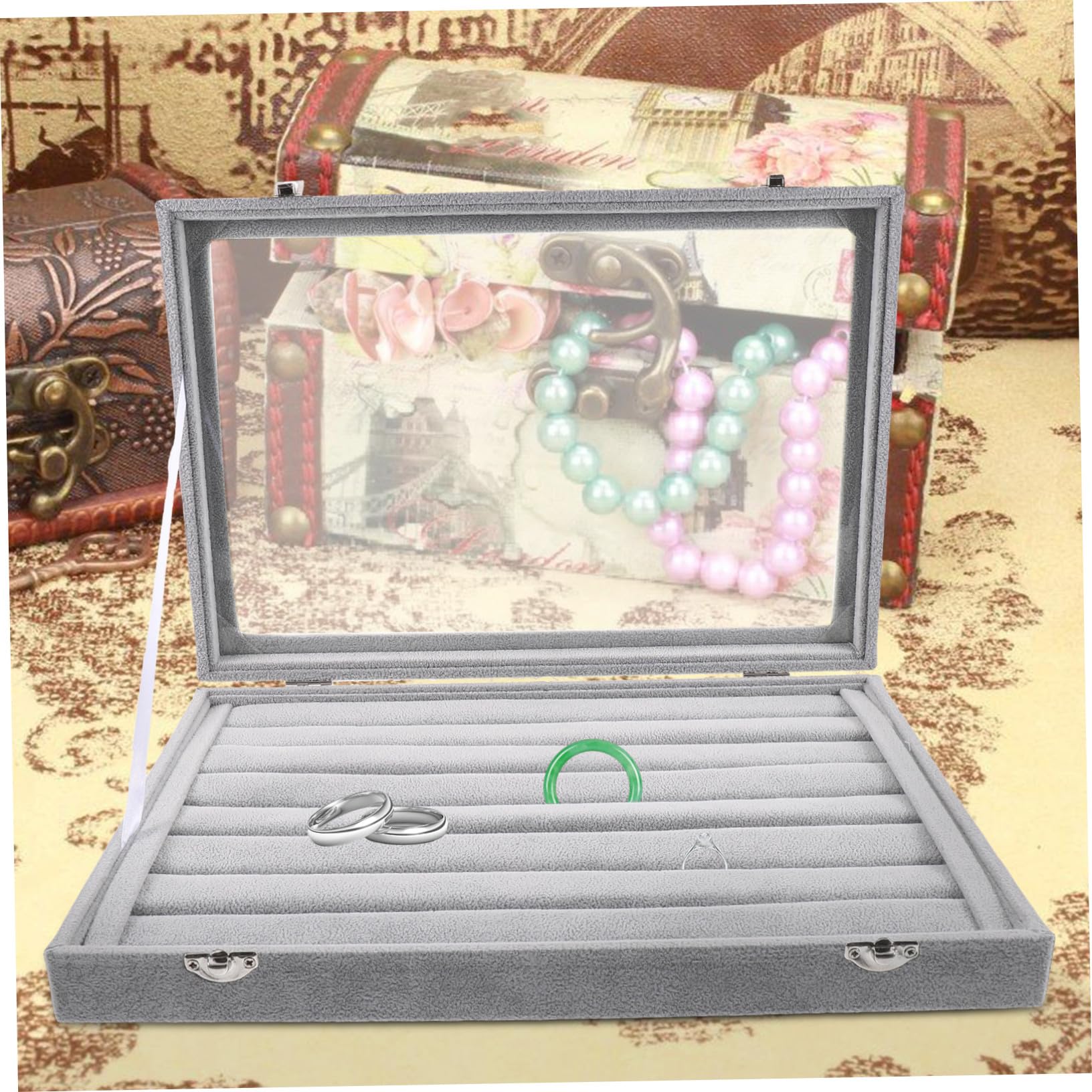 Uonlytech Caja de Almacenamiento de Anillos Transparente Tapa Bandejas Apilables para Organizar Joyas Caja de Anillos para Exhibir Joyas