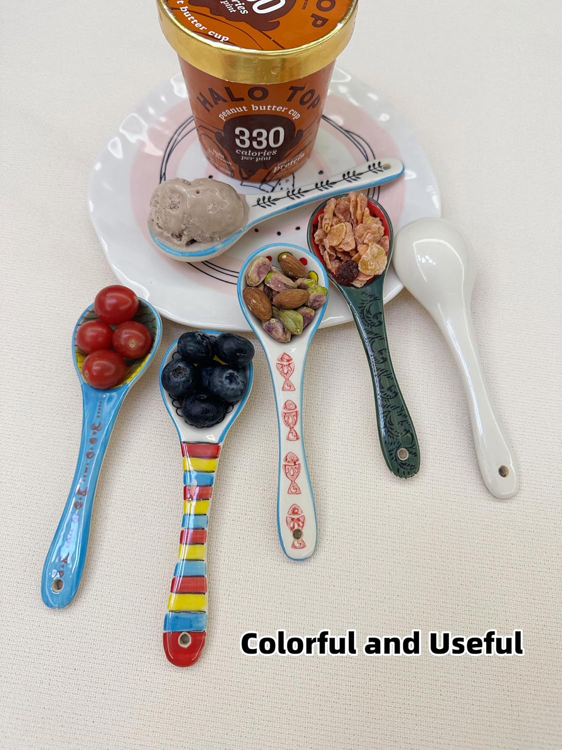 Ceramic Soup Spoons Set of 6, Vibrant Small Serving Spoons,6.2 Inch