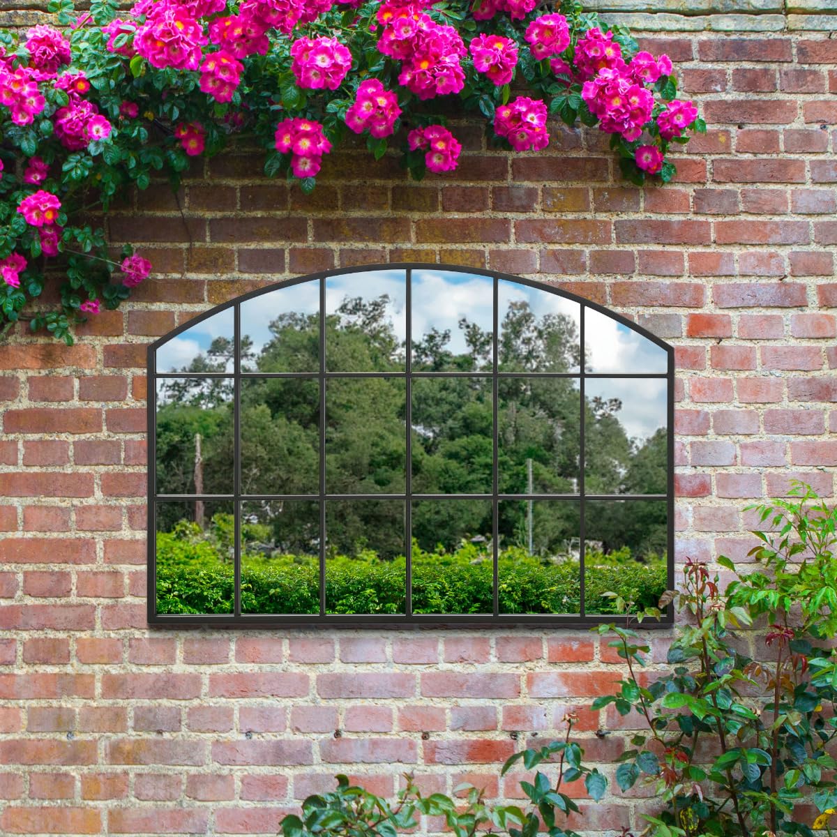 Large Black Frame Arch Garden Wall Mirror - 43""x 29"" 110x75cm MirrorOutlet