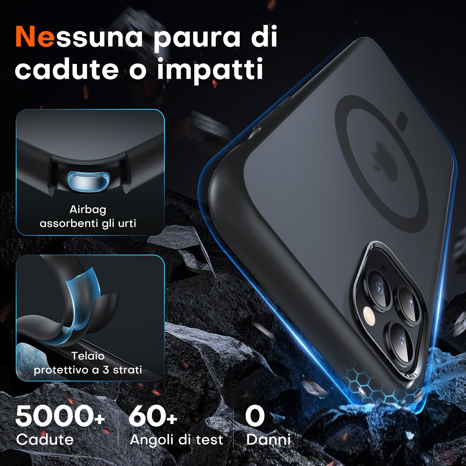 TOCOL Cover Magnetica per iPhone 11 Pro 5,8 Pollic, Compatibile con MagSafe, Custodia Antiurto Traslucida Opaca, Nero