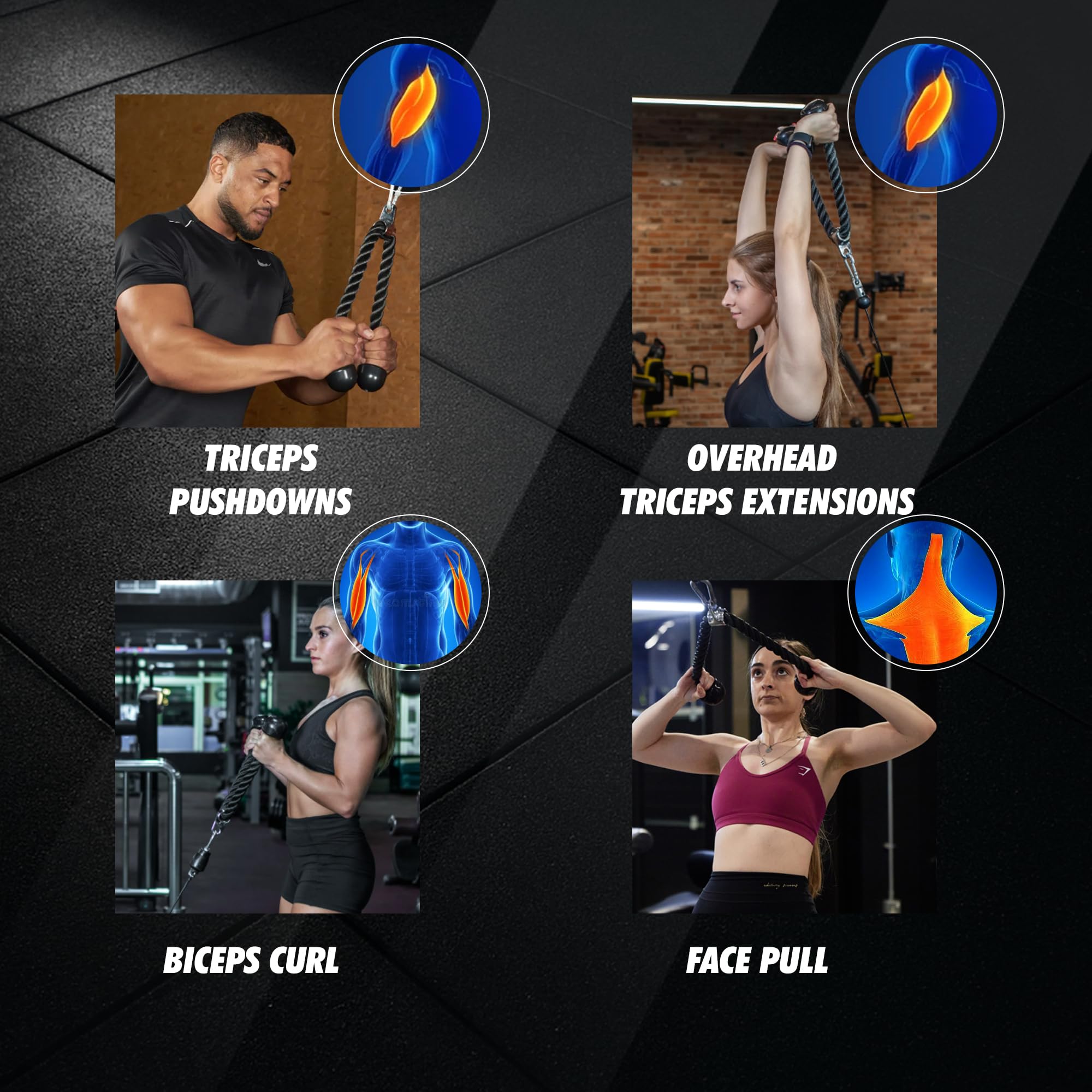 Lina do wyciągu atlasu, Uchwyt Sznur na triceps 120 cm długa