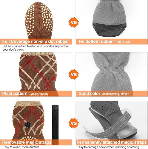 Miniatura 7 de BEAUTYZOO 6 calcetines para perros para evitar lamer las patas, zapatos antideslizantes para perros para suelos de madera dura en pavimentos