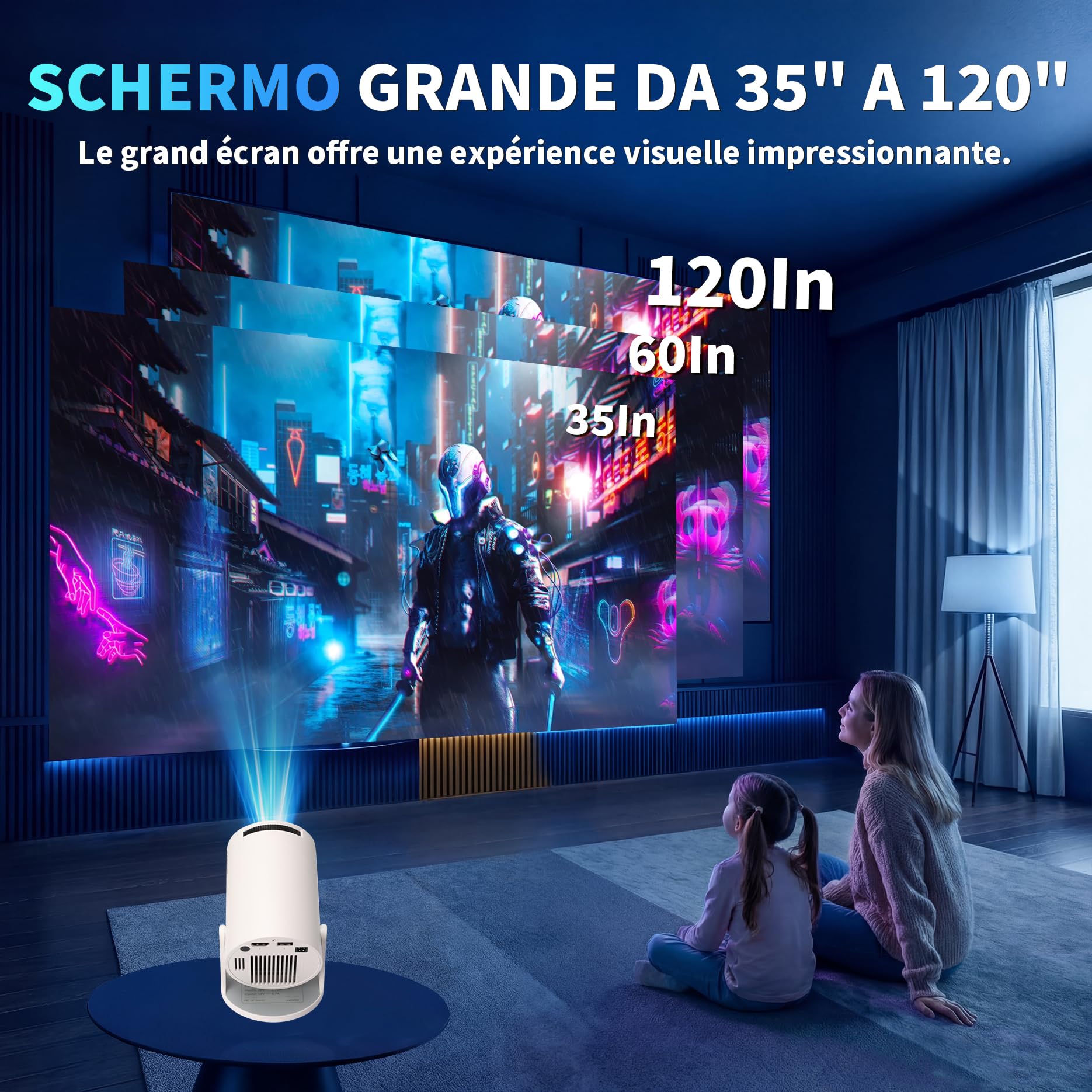 [Apps intégrées & 2026 Upgraded] Mini Vidéoprojecteur Supporte 4K 1080P avec 5G WiFi 6 Et BT 5.2 Le Projecteur Soutien Rotation 180° Portable Projecteur Video Applicable Laptop/HDMI/TV Stick,Blanc