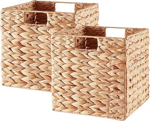 Miniatura 8 de Vagusicc Cesta de almacenamiento, juego de 2 cestas de almacenamiento tejidas a mano, cesta de almacenamiento de mimbre plegable de 9 pulgadas, cubo