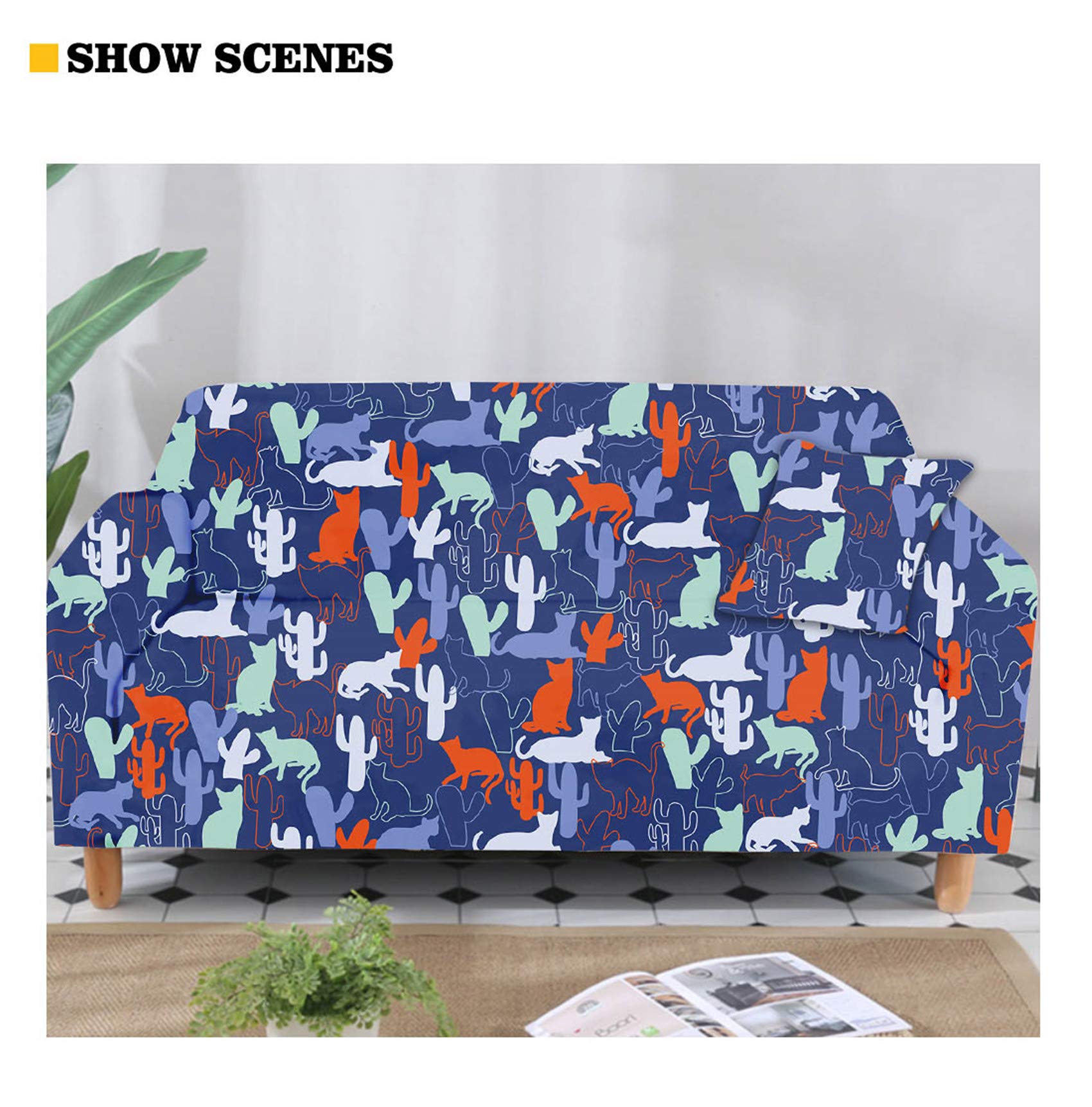Showudesigns 4-Sitzer Sofabezug Stretch Schonbezug Sessel Couch Abdeckung für Wohnzimmer 1 Stück Blumen Schmetterling Sofas Slipcover Protector Hunde Katze Haustier