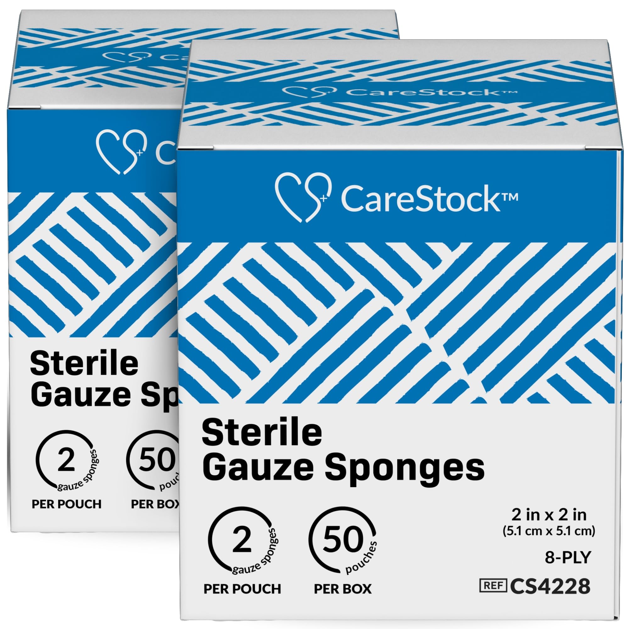 CareStock Gauze Sponge 2x2 [200 Count] Sterile Gauze Pads, 8-Ply, Medical Grade Cotton Wound Dressing for First Aid Kit – 2 Per Pouch, 100 Packs