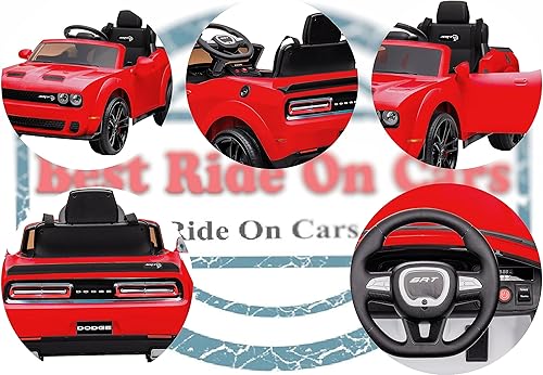 Miniatura 8 de BEST RIDE ON CARS Dodge Challenger, coche eléctrico para niños de 12 V a batería, juguete para niños con luces LED, radio, Bluetooth, control
