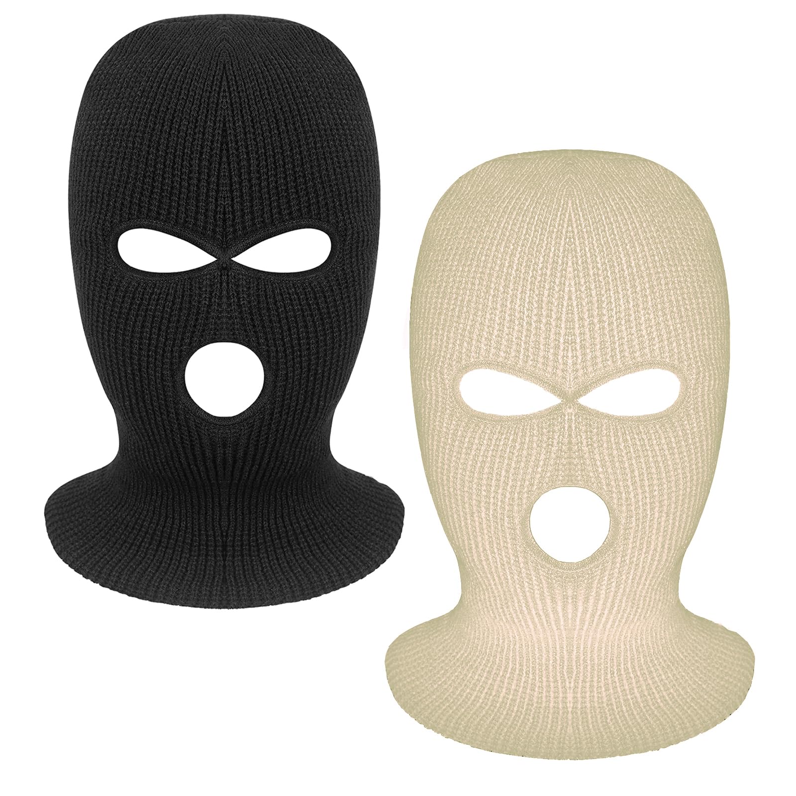 2 Pieces 3-Hole Full Face Mask Cover Ski Mask Winter Balaclava Cap Knitted Face Cover for Winter Outdoor Sports