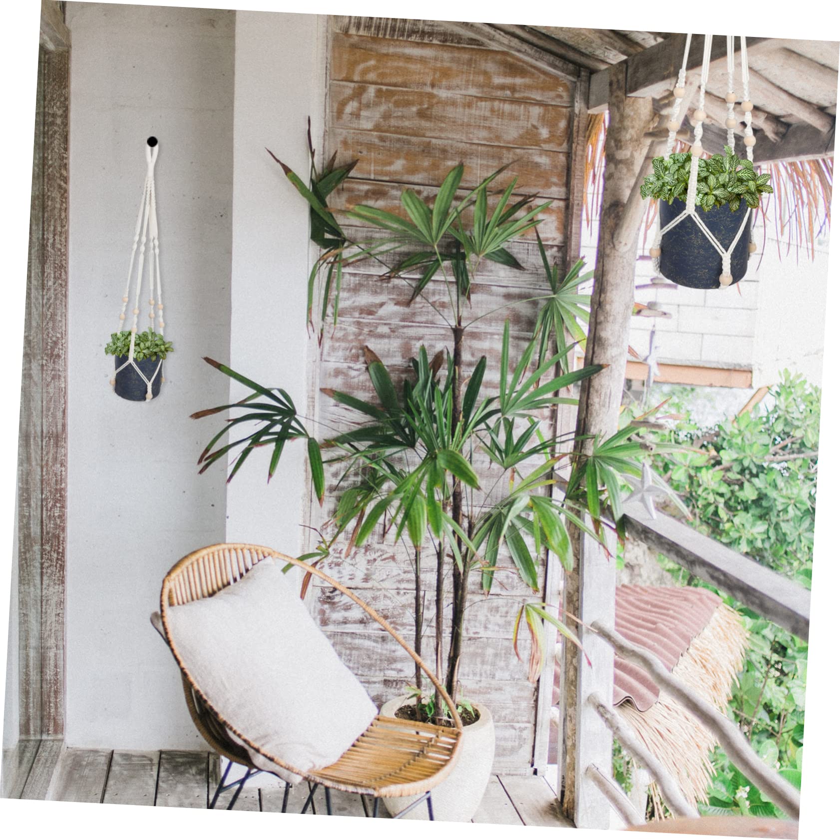 YARNOW Lot De 4 Suspensions pour Plantes en Coton Tissé Filet De Suspension pour Plantes en Soie Décoration Murale Peu Encombrante