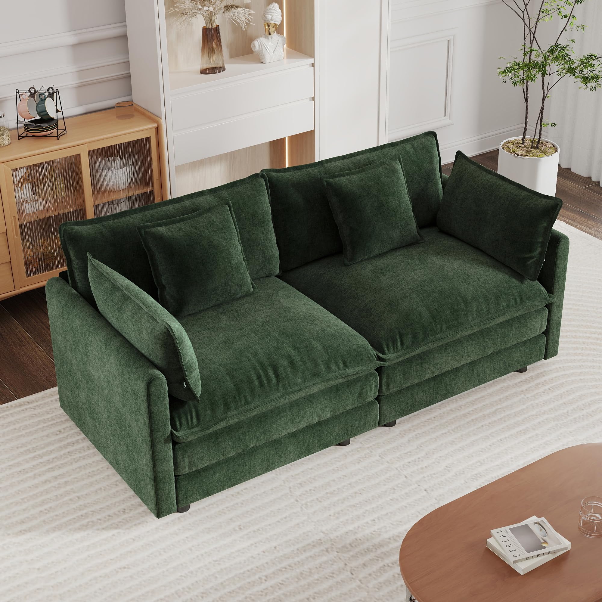 mikibama Luxury Loveseat Sofa Couch, 76" Modern Chenille Deep 2-Seat Cloud Couch with 2 Armrest Pillows & 2 Toss Pillows, Love Seat for Living Room