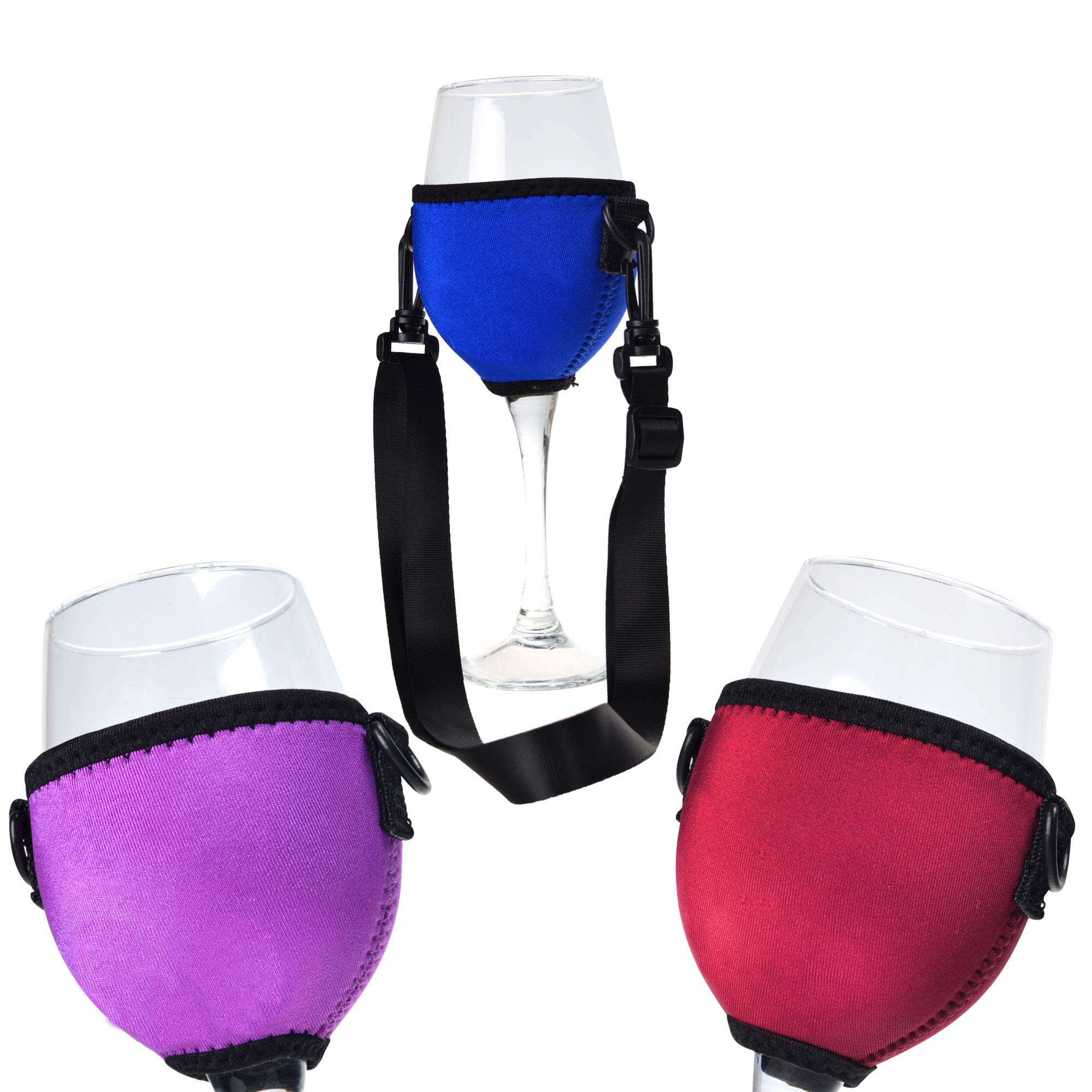 Aislador de copa de vino/soporte de bebida/funda de neopreno con correa ajustable para el cuello para paseo de vino (azul/borgoña/morado) 2