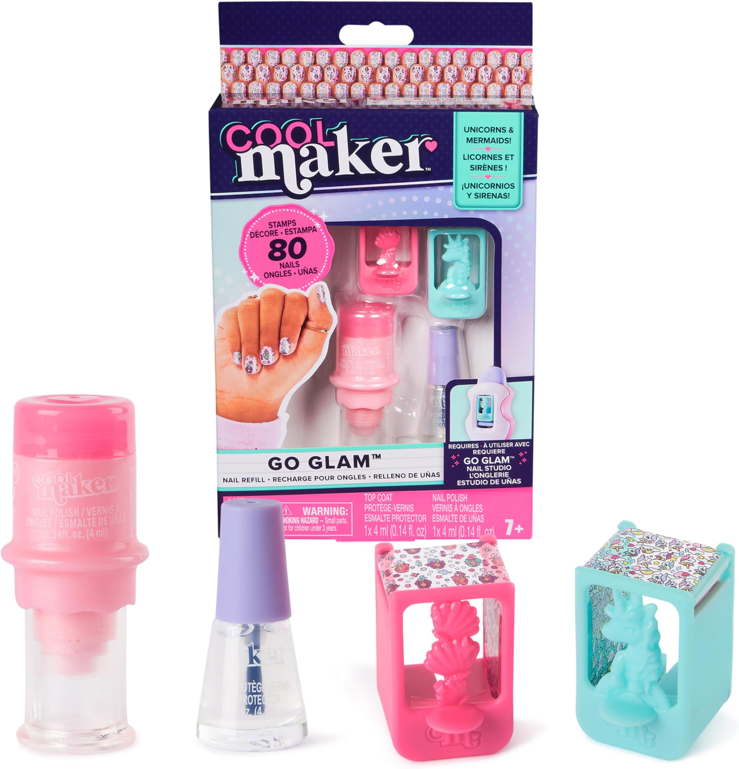 Cool MAKER, GO GLAM Nail Stamper Refill with Unicorn & Mermaid Designs, Nail Kit for 80 Nails, Arts and Crafts Kids’ Toys for Girls Aged 7+