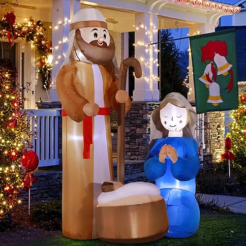 DomKom Decoraciones inflables de Navidad de 7 pies para exteriores, Papá Noel con reno y caja de regalo, luces LED, decoración de patio inflable